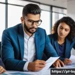 Home 12 물류관리사 통관 업무 사례 - A group of diverse, professional Brazilian logistics specialists, aged 30-50, are gathered around a ...