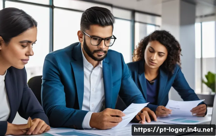 물류관리사 통관 업무 사례 - A group of diverse, professional Brazilian logistics specialists, aged 30-50, are gathered around a ...