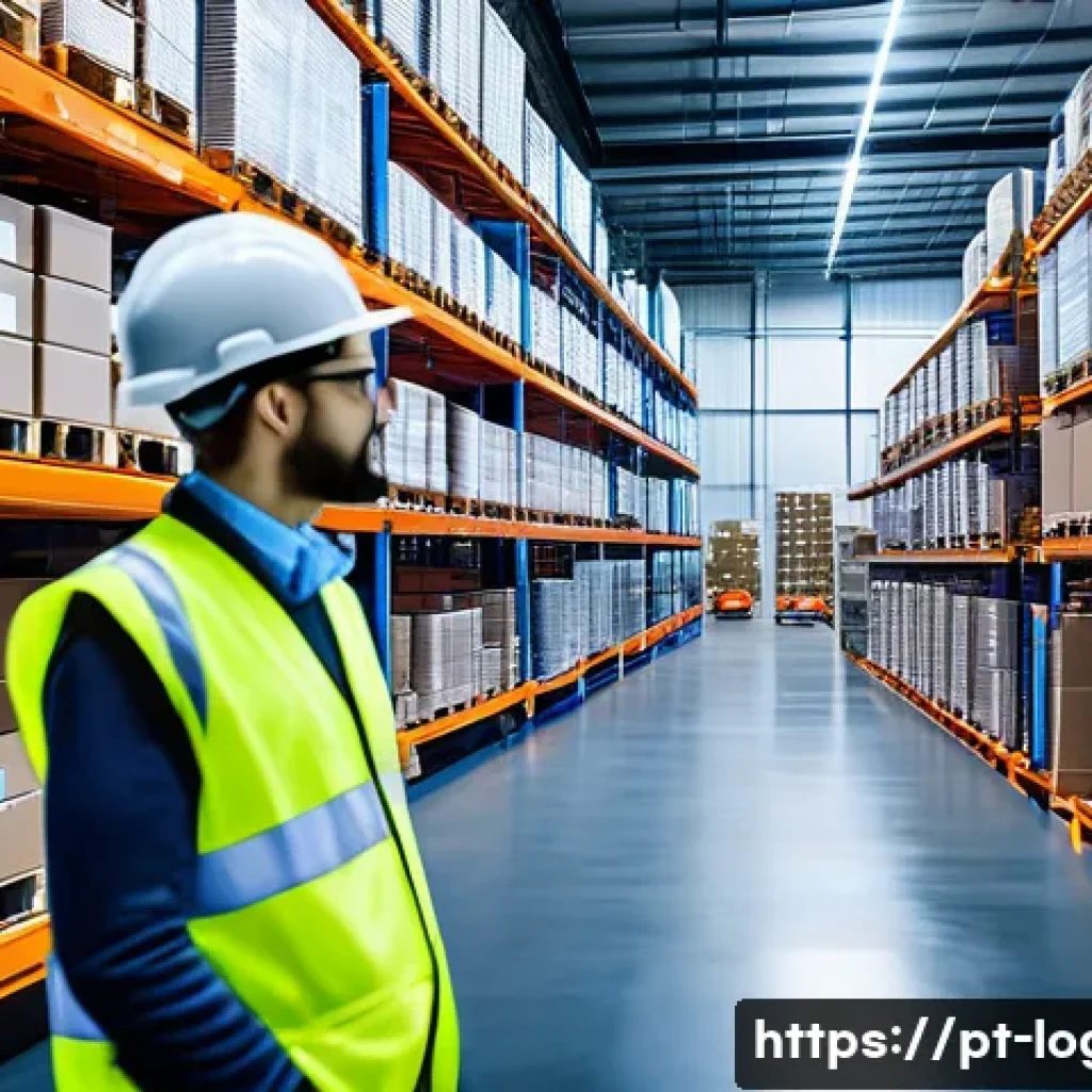 물류관리사 시험 최신 출제 경향 - A modern warehouse interior showcasing collaborative robots and automated storage systems actively o...