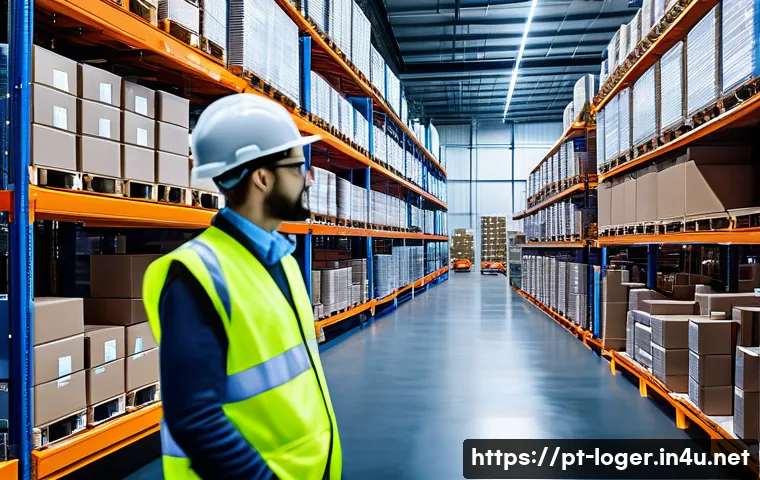 물류관리사 시험 최신 출제 경향 - A modern warehouse interior showcasing collaborative robots and automated storage systems actively o...