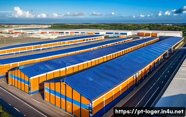 물류관리사 물류 네트워크 설계 - A modern logistics distribution center located near a bustling urban market in Brazil, showcasing la...