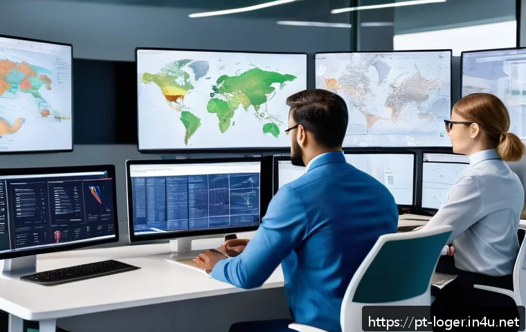 물류관리사 물류 비상 상황 관리 - A modern logistics control room with diverse professionals of various ethnicities collaborating in r...